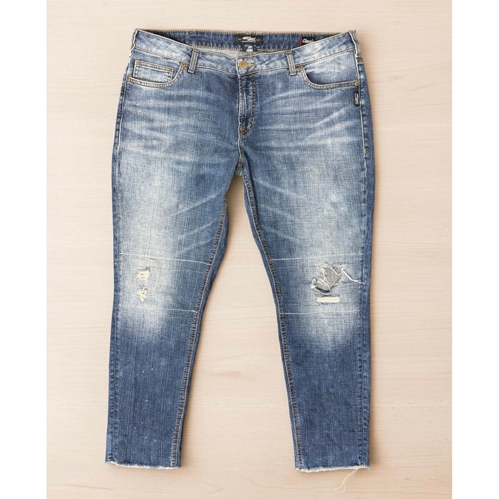 Silver Jeans Girlfriend Distressed Raw Hem Mid Wash Denim Jeans Size 20